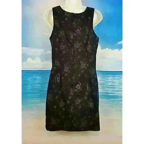 A FORTIORI Womans BLACK FITTED Dress FLORAL ASIAN Print STRETCH Zip Back size Lg - Picture 3 of 4